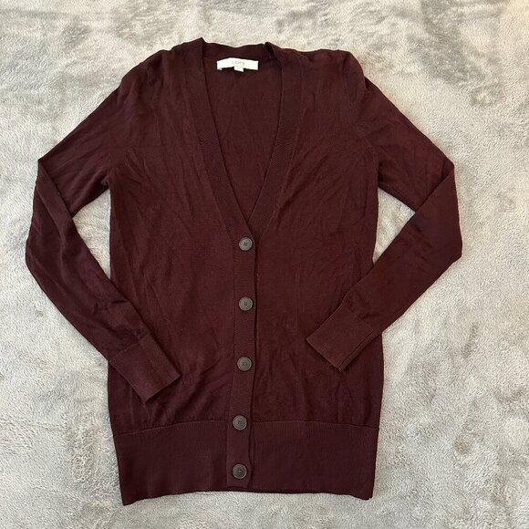 Ann Taylor Loft Long Boyfriend Style Cardigan Merino Wool Blend Women's XS Brown - Picture 1 of 5